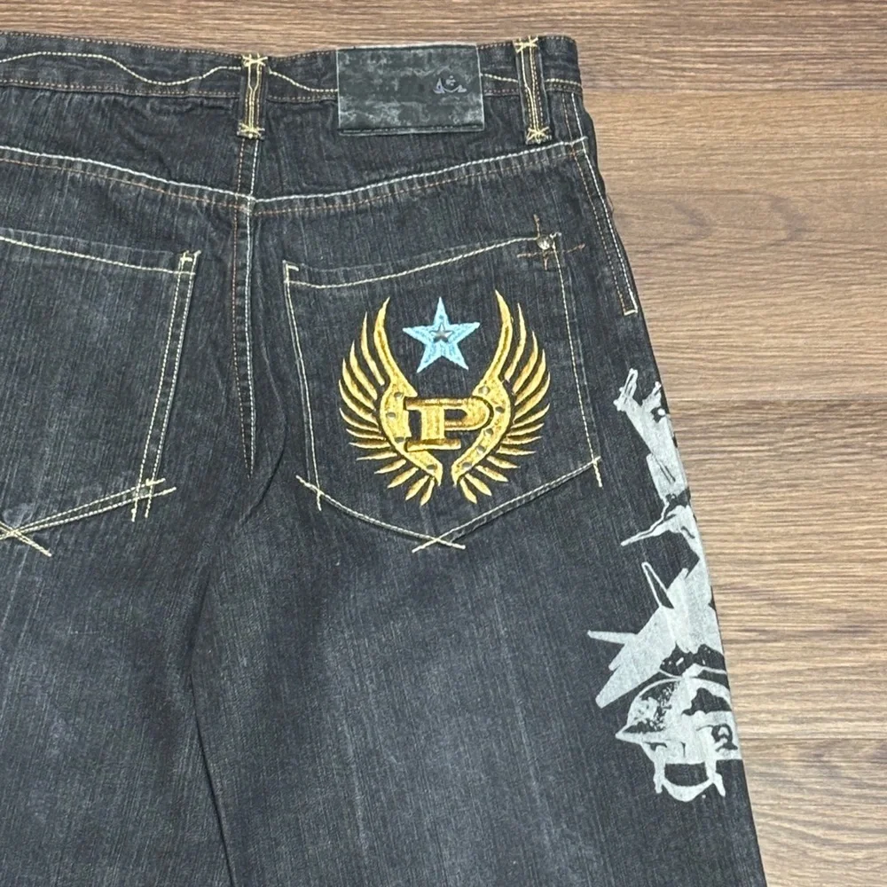 Vtg Phat Farm Embroidered Baggy Jeans Gray Gold Y2K Streetwear 16